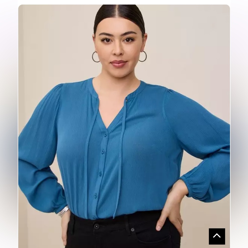 Torrid Blue Button-Front Peasant Blouse